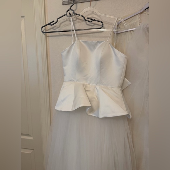Peplum Wedding Dress w/ Pleated Tulle Skirt - Picture 3 of 6